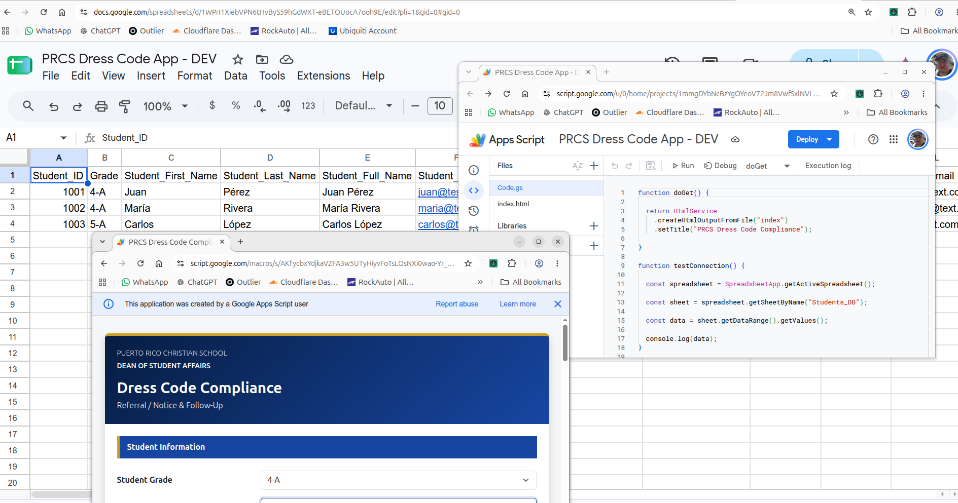 Google Apps Script PRCS Dress Code Web App